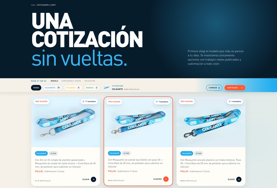 Selección de modelos dentro del cotizador web