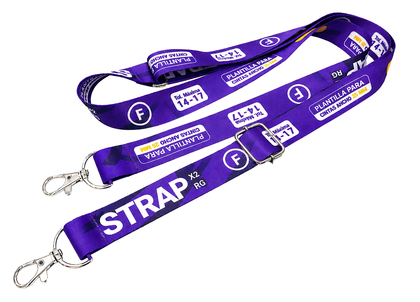 Strap violeta personalizado con cinta de raso sublimada